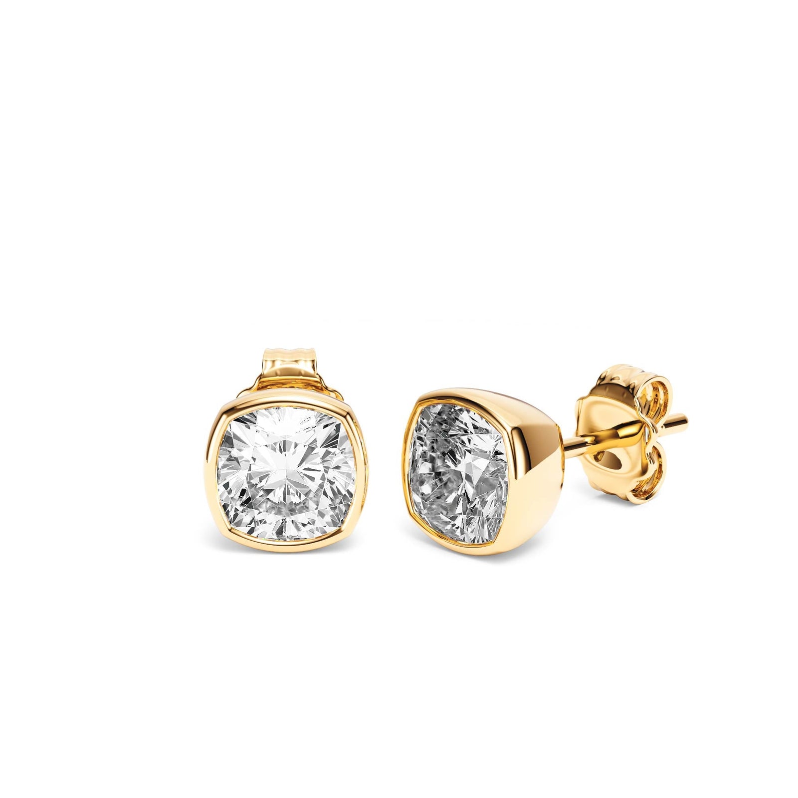 Deco Bezel Cushion Lab Diamond Studs -  E1112 in Earrings by 18 KARATS INC.