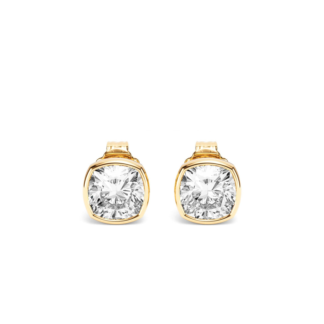 Deco Bezel Cushion Lab Diamond Studs -  E1112 in Earrings by 18 KARATS INC.