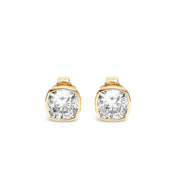 Deco Bezel Cushion Lab Diamond Studs -  E1112 in Earrings by 18 KARATS INC.