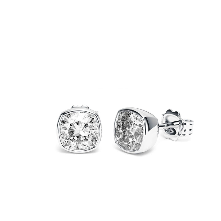 Deco Bezel Cushion Lab Diamond Studs -  E1112 in Earrings by 18 KARATS INC.