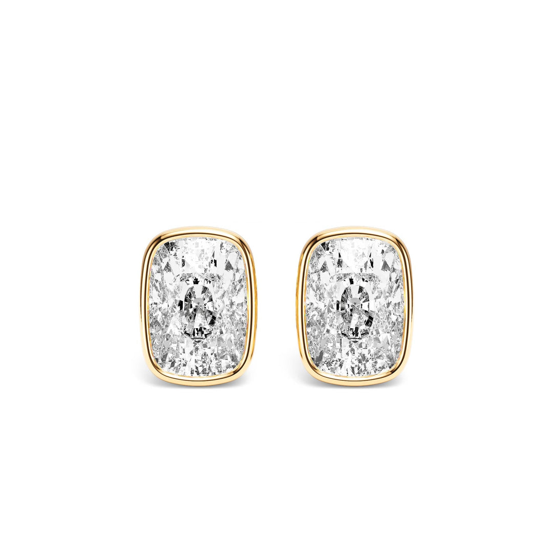 Deco Bezel Elongated Cushion Lab Diamond Studs -  E1112 in Earrings by 18 KARATS INC.