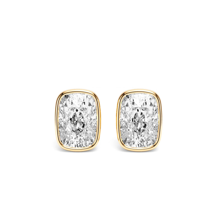 Deco Bezel Elongated Cushion Lab Diamond Studs -  E1112 in Earrings by 18 KARATS INC.