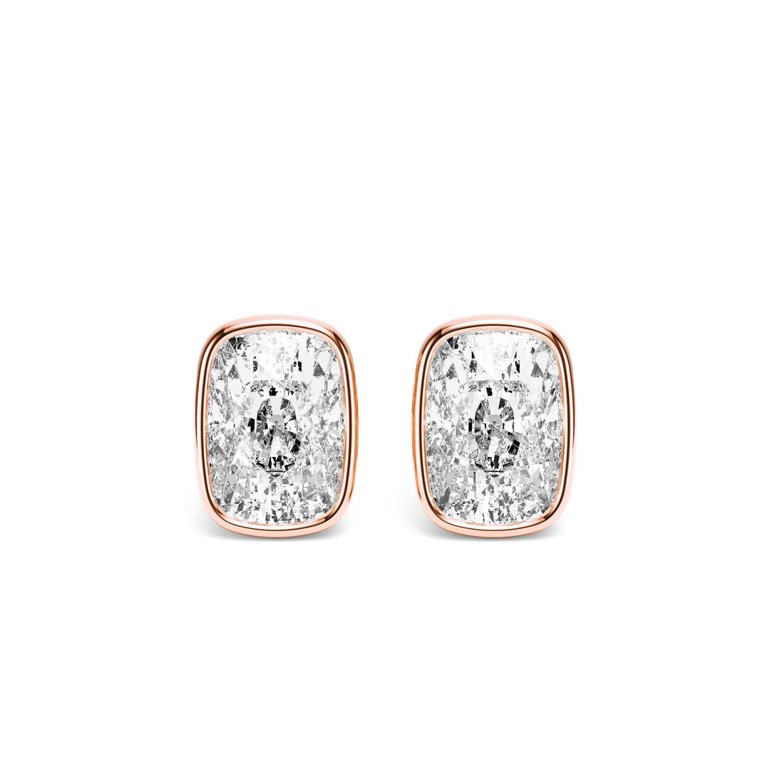 Deco Bezel Elongated Cushion Lab Diamond Studs -  E1112 in Earrings by 18 KARATS INC.