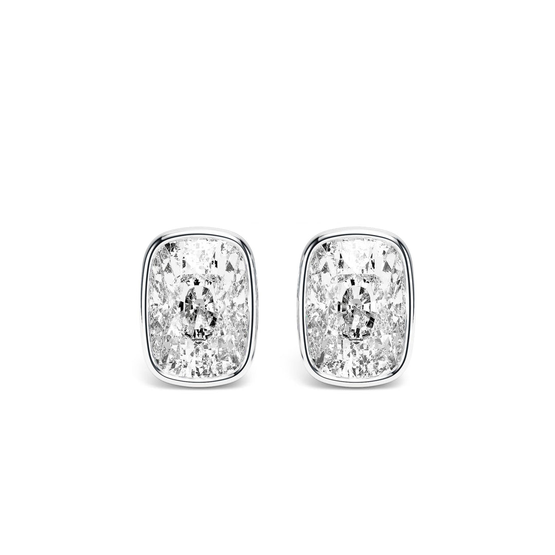 Deco Bezel Elongated Cushion Lab Diamond Studs -  E1112 in Earrings by 18 KARATS INC.