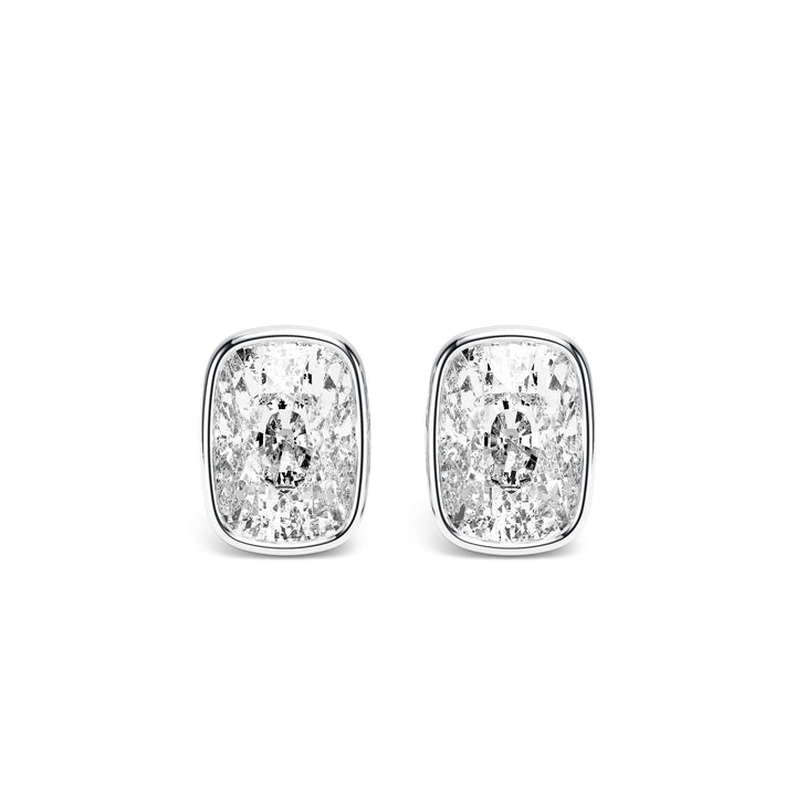 Deco Bezel Elongated Cushion Lab Diamond Studs -  E1112 in Earrings by 18 KARATS INC.