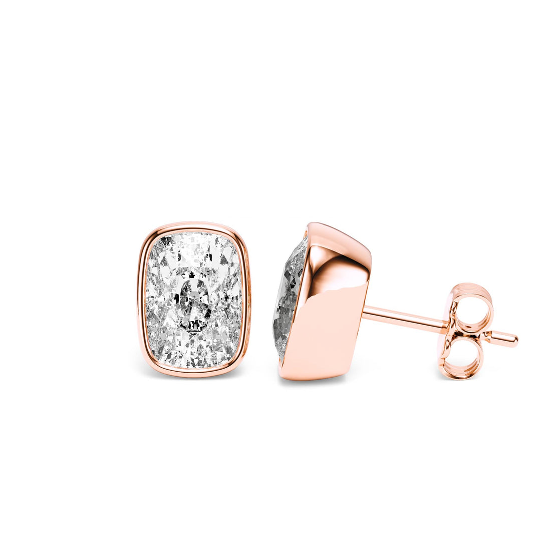 Deco Bezel Elongated Cushion Lab Diamond Studs -  E1112 in Earrings by 18 KARATS INC.