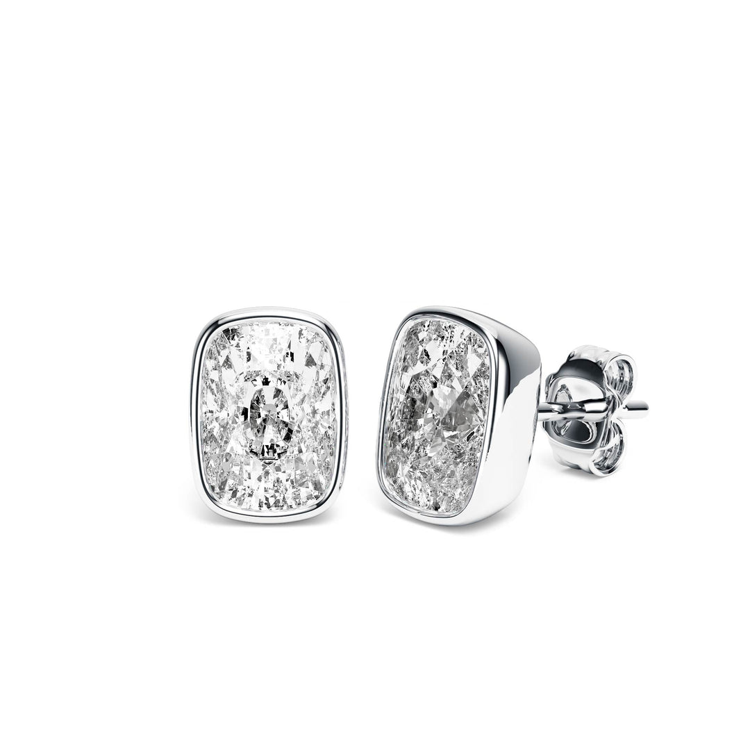 Deco Bezel Elongated Cushion Lab Diamond Studs -  E1112 in Earrings by 18 KARATS INC.