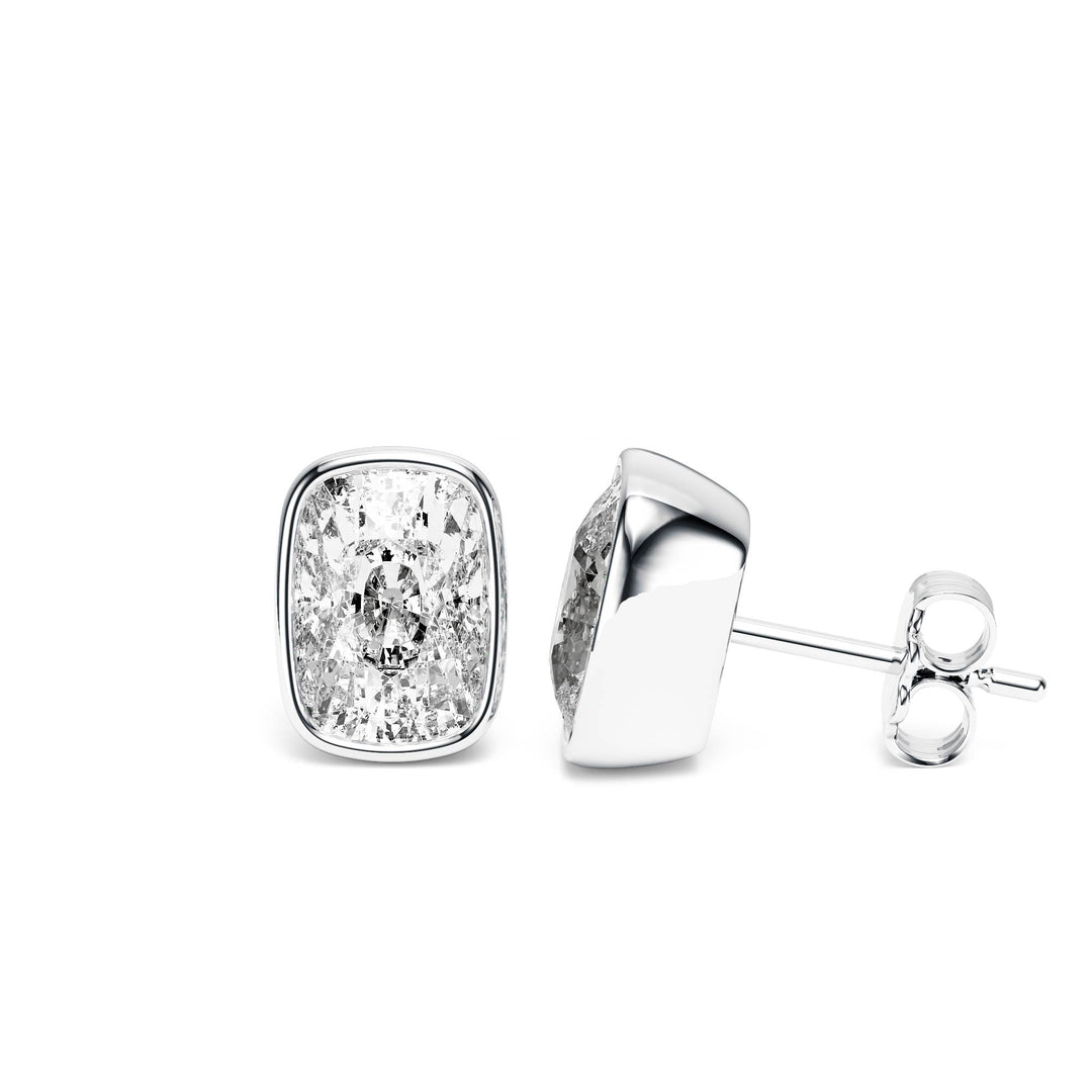 Deco Bezel Elongated Cushion Lab Diamond Studs -  E1112 in Earrings by 18 KARATS INC.