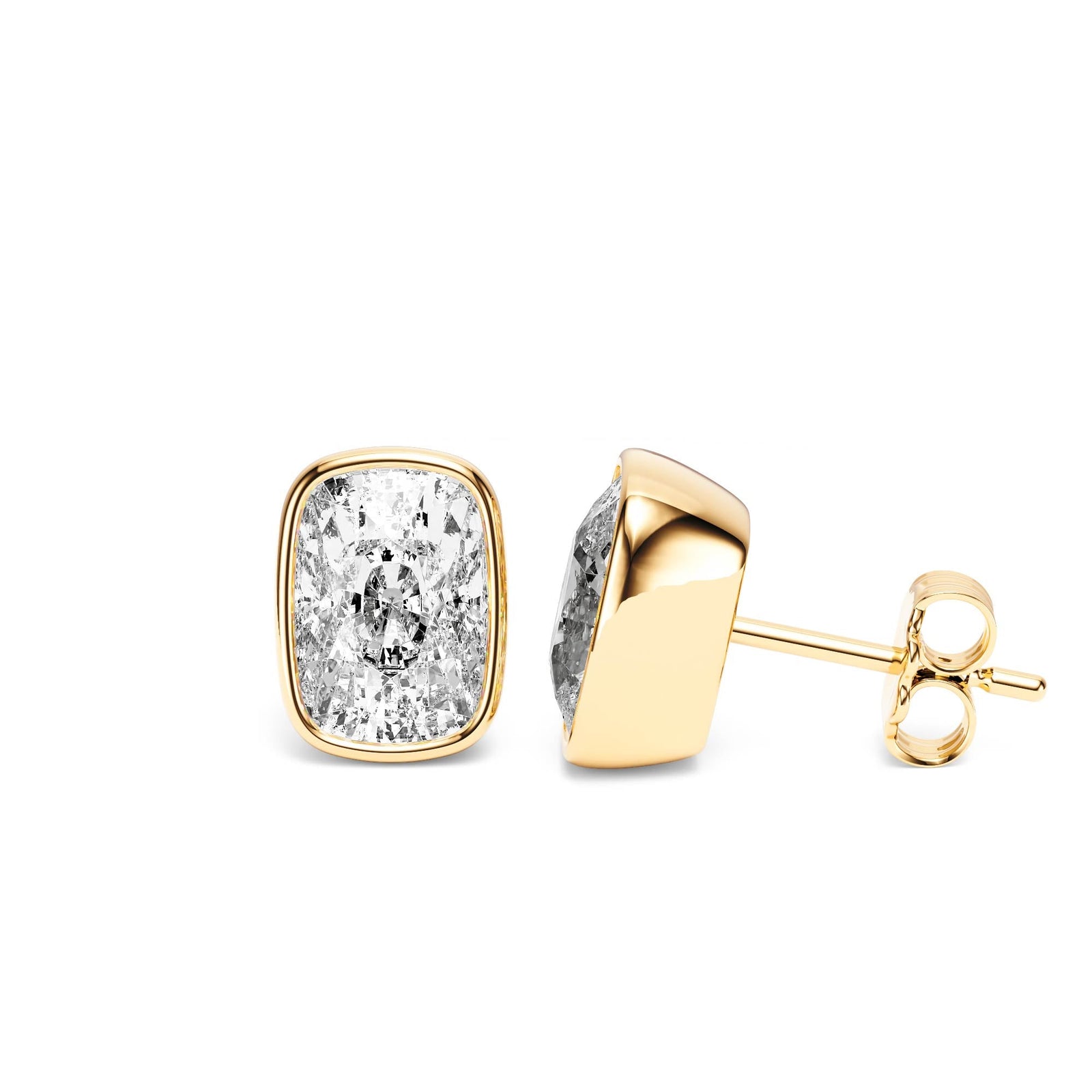 Deco Bezel Elongated Cushion Lab Diamond Studs -  E1112 in Earrings by 18 KARATS INC.