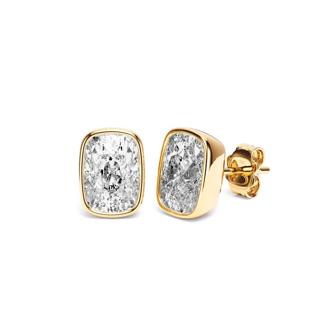 Deco Bezel Elongated Cushion Lab Diamond Studs -  E1112 in Earrings by 18 KARATS INC.