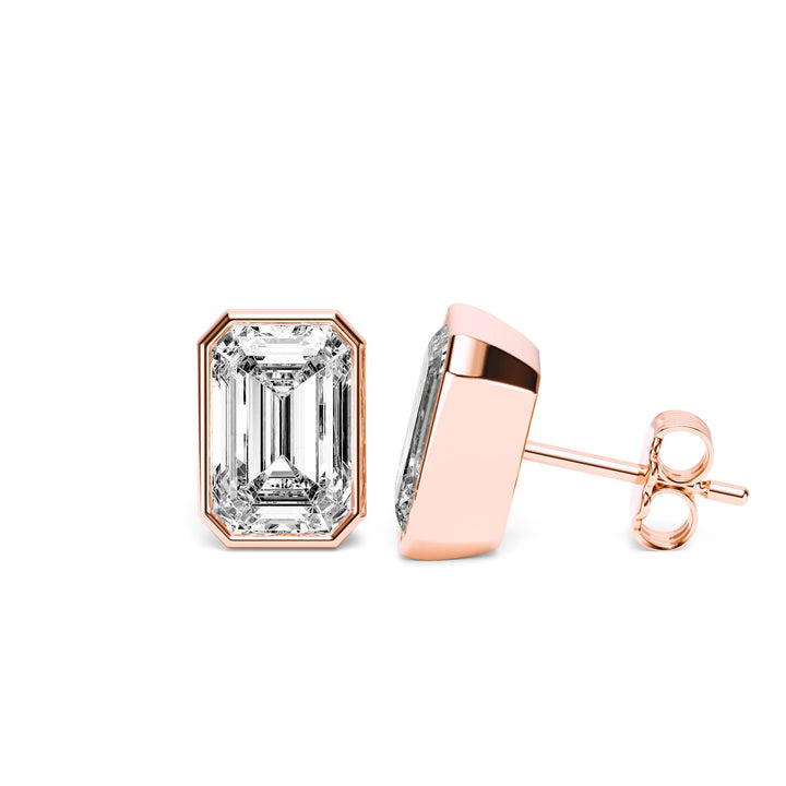 Deco Bezel Emerald Lab Diamond Studs -  E1112 in Earrings by 18 KARATS INC.