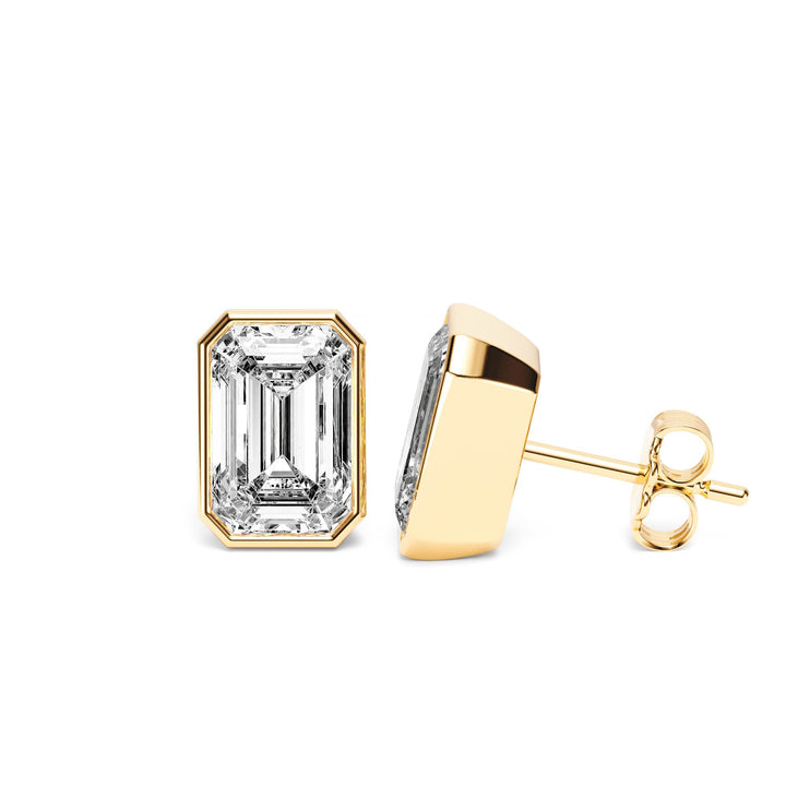 Deco Bezel Emerald Lab Diamond Studs -  E1112 in Earrings by 18 KARATS INC.