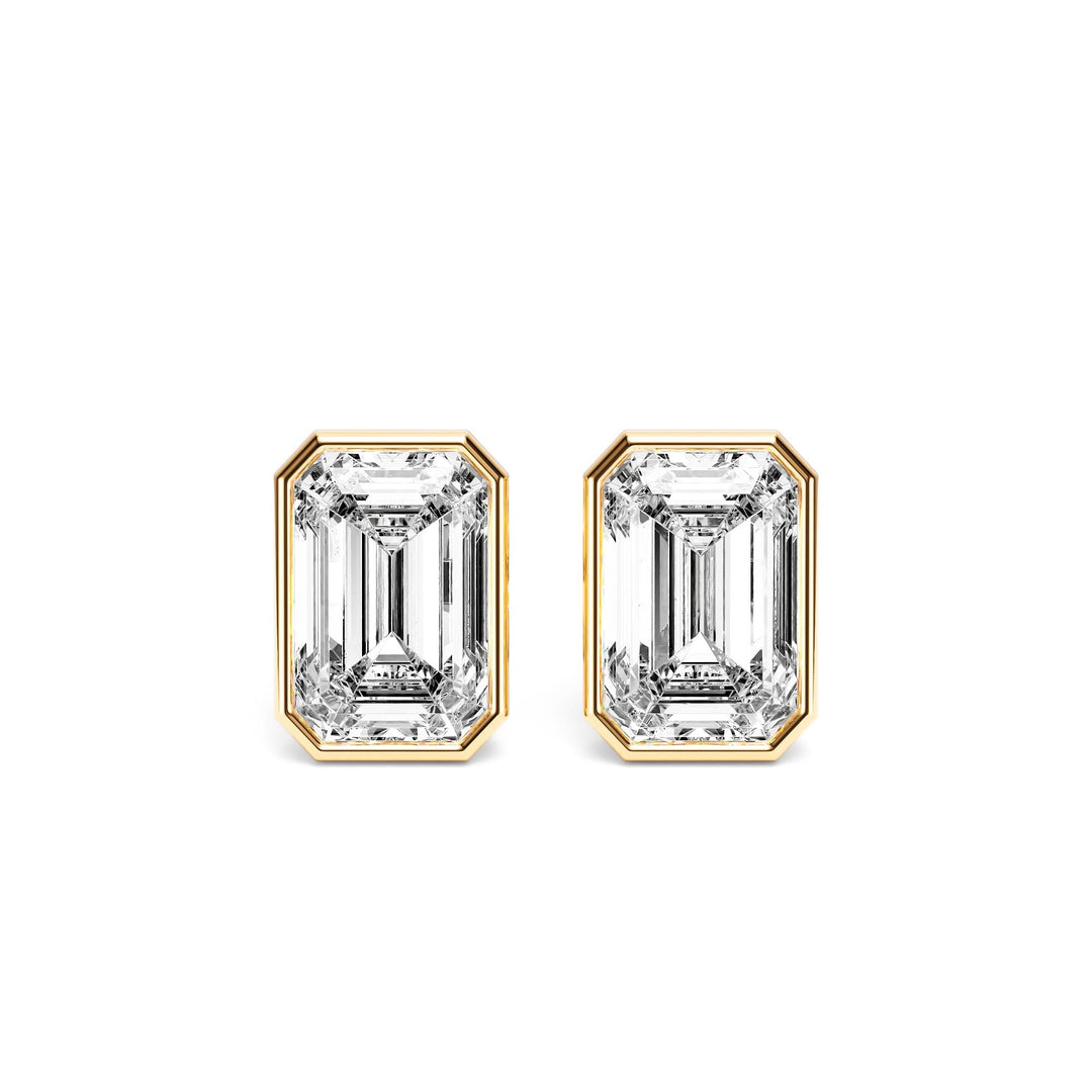 Deco Bezel Emerald Lab Diamond Studs -  E1112 in Earrings by 18 KARATS INC.
