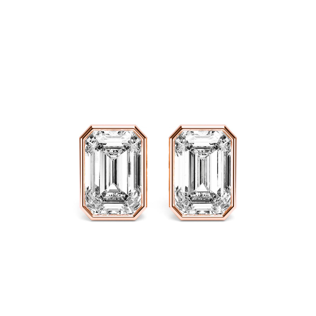 Deco Bezel Emerald Lab Diamond Studs -  E1112 in Earrings by 18 KARATS INC.