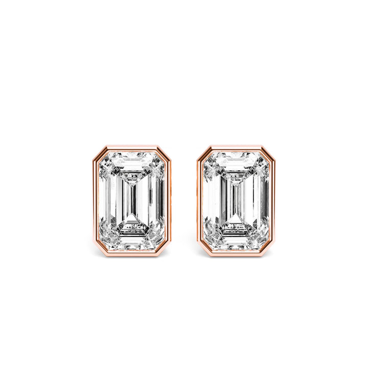 Deco Bezel Emerald Lab Diamond Studs -  E1112 in Earrings by 18 KARATS INC.