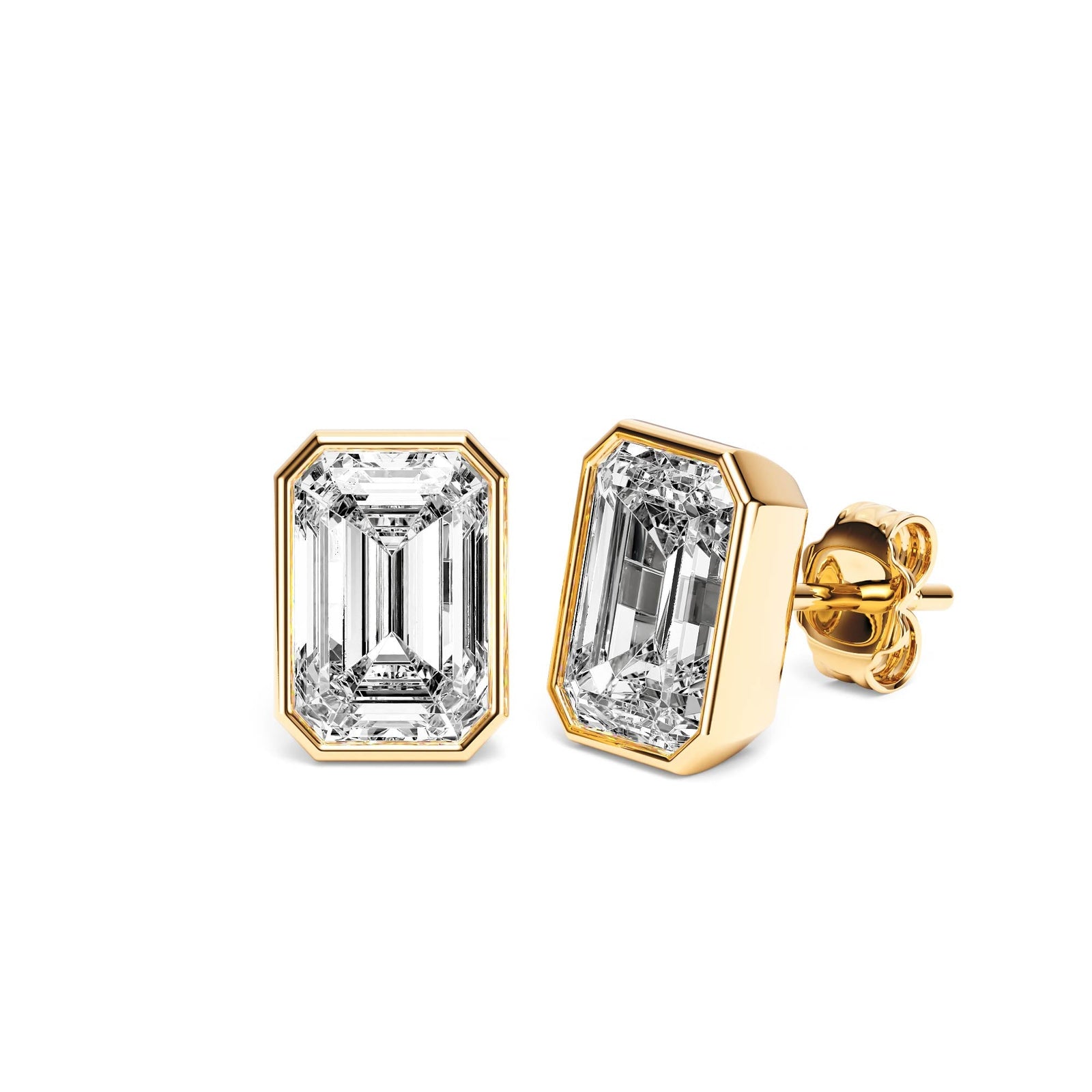 Deco Bezel Emerald Lab Diamond Studs -  E1112 in Earrings by 18 KARATS INC.