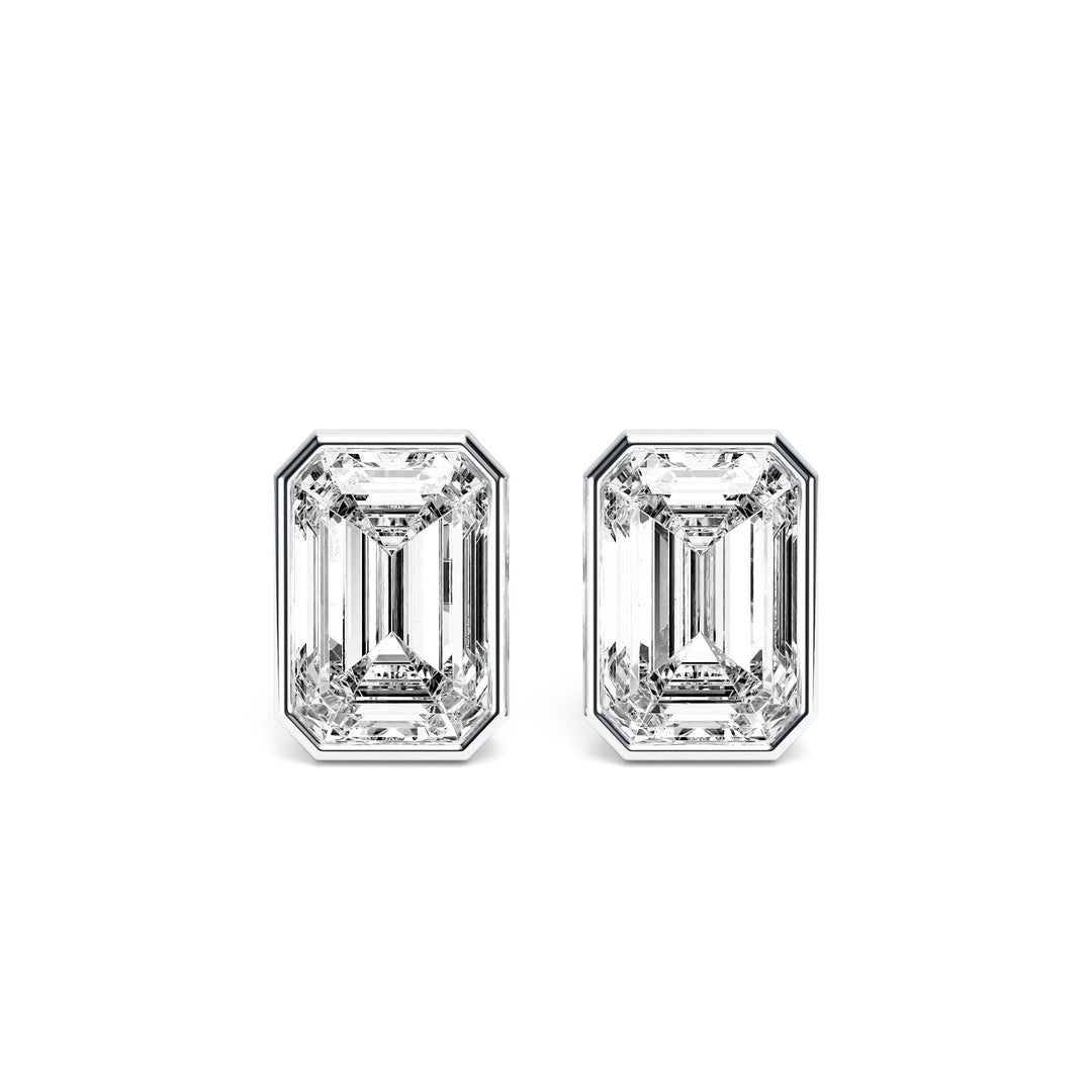 Deco Bezel Emerald Lab Diamond Studs -  E1112 in Earrings by 18 KARATS INC.
