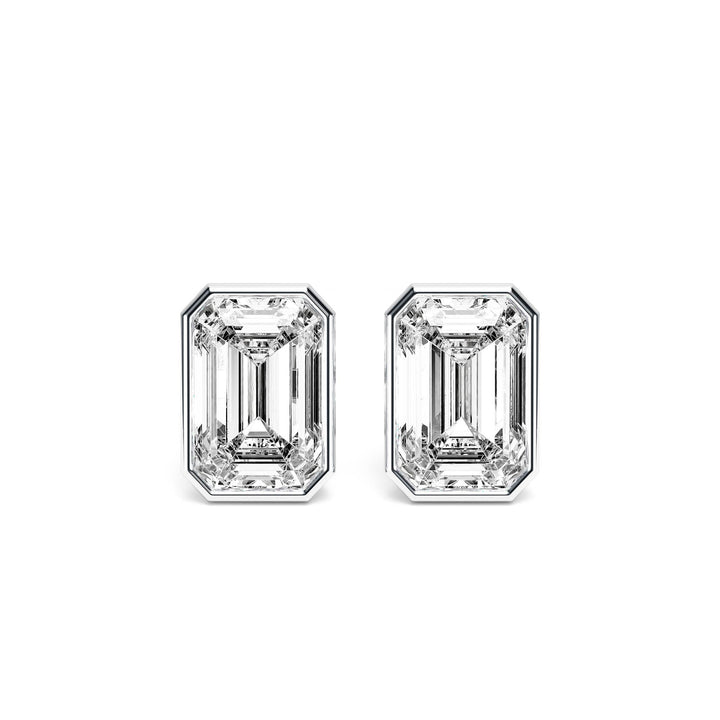 Deco Bezel Emerald Lab Diamond Studs -  E1112 in Earrings by 18 KARATS INC.