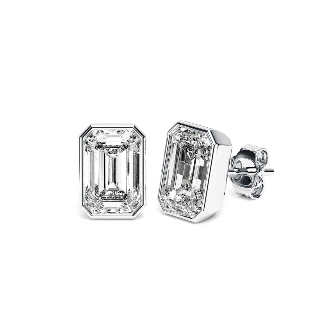 Deco Bezel Emerald Lab Diamond Studs -  E1112 in Earrings by 18 KARATS INC.