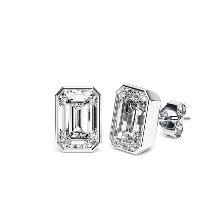 Deco Bezel Emerald Lab Diamond Studs -  E1112 in Earrings by 18 KARATS INC.