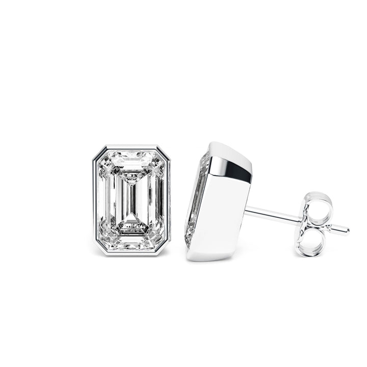 Deco Bezel Emerald Lab Diamond Studs -  E1112 in Earrings by 18 KARATS INC.