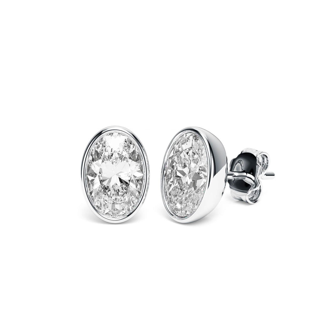 Deco Bezel Oval Lab Diamond Studs -  E1112 in Earrings by 18 KARATS INC.