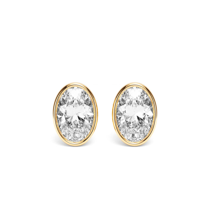 Deco Bezel Oval Lab Diamond Studs -  E1112 in Earrings by 18 KARATS INC.
