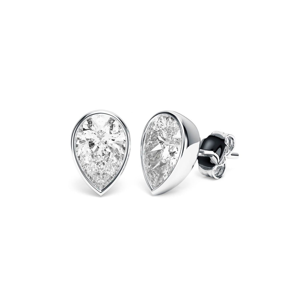 Deco Bezel Pear Lab Diamond Studs -  E1112 in Earrings by 18 KARATS INC.