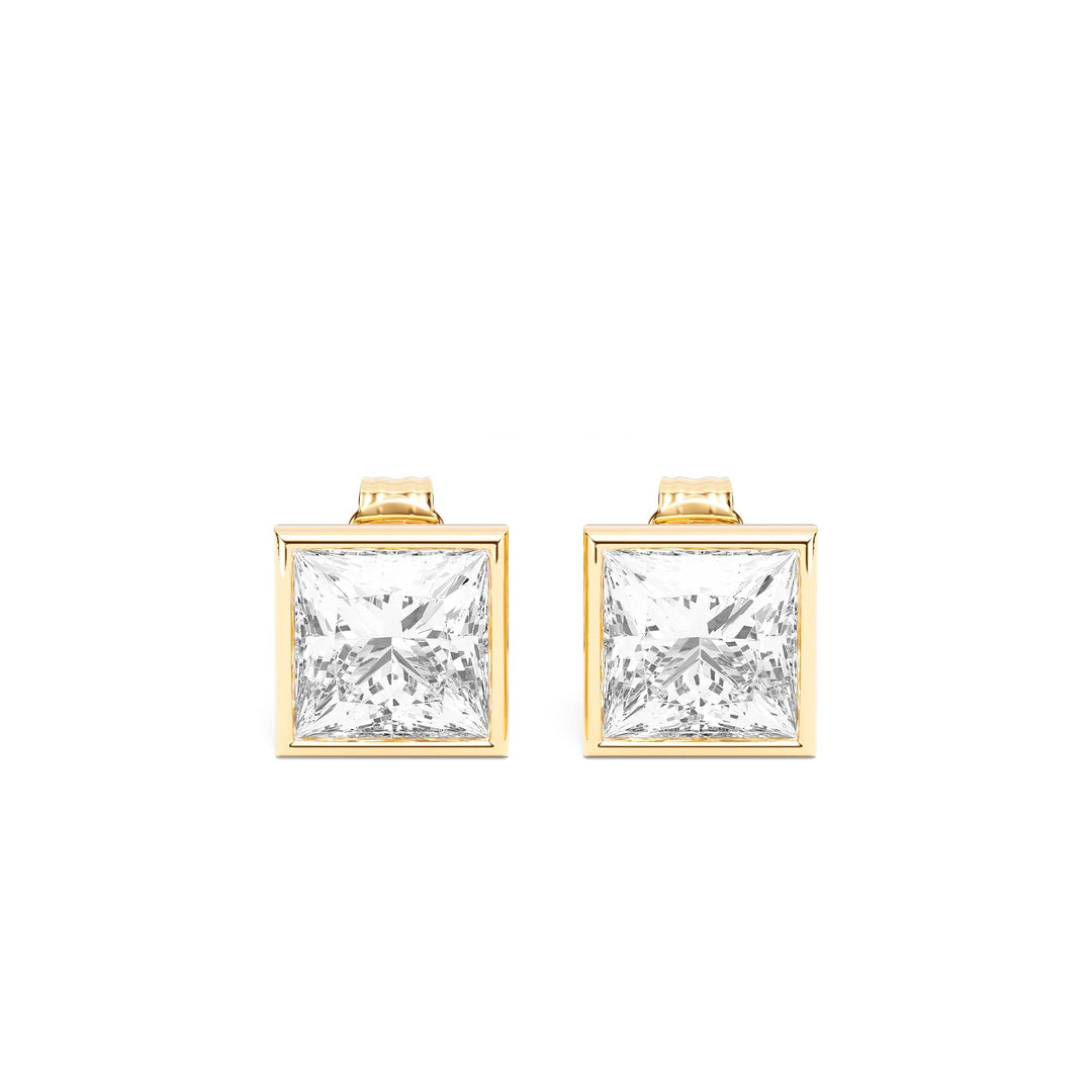 Deco Bezel Princess Lab Diamond Studs -  E1112 in Earrings by 18 KARATS INC.