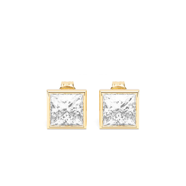 Deco Bezel Princess Lab Diamond Studs -  E1112 in Earrings by 18 KARATS INC.