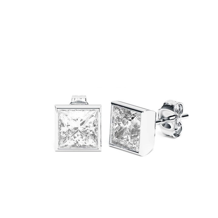 Deco Bezel Princess Lab Diamond Studs -  E1112 in Earrings by 18 KARATS INC.