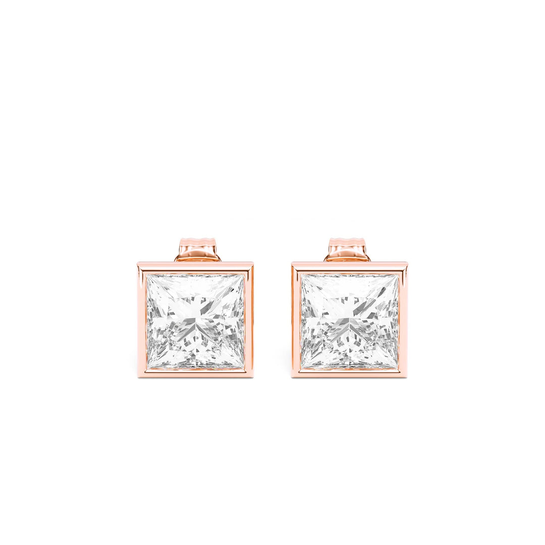 Deco Bezel Princess Lab Diamond Studs -  E1112 in Earrings by 18 KARATS INC.