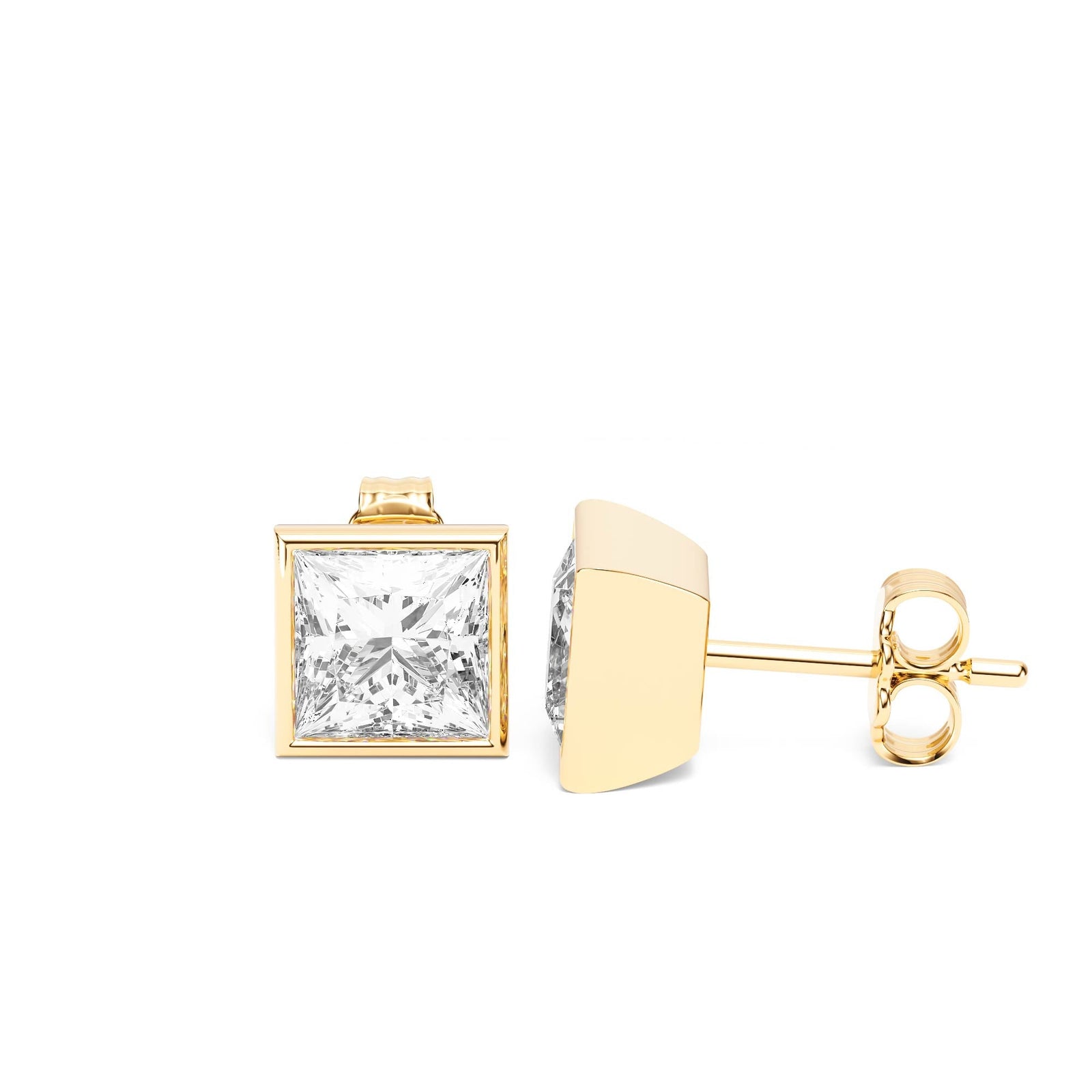 Deco Bezel Princess Lab Diamond Studs -  E1112 in Earrings by 18 KARATS INC.