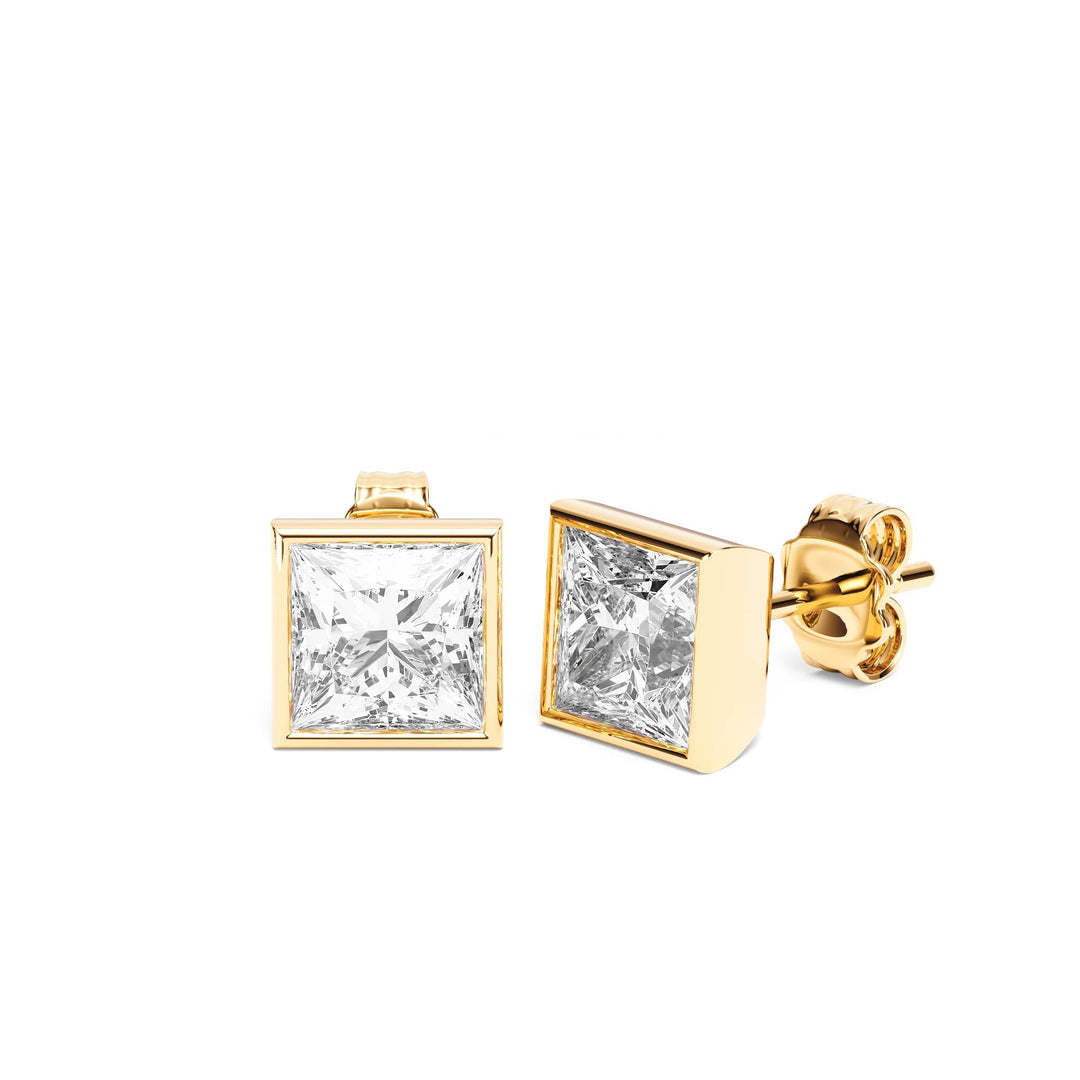 Deco Bezel Princess Lab Diamond Studs -  E1112 in Earrings by 18 KARATS INC.