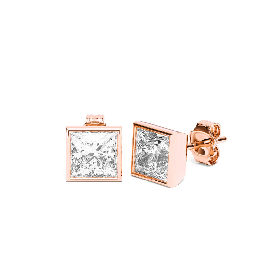 Deco Bezel Princess Lab Diamond Studs -  E1112 in Earrings by 18 KARATS INC.