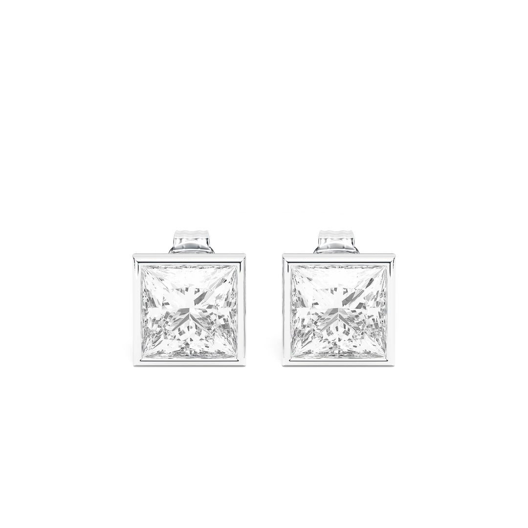 Deco Bezel Princess Lab Diamond Studs -  E1112 in Earrings by 18 KARATS INC.
