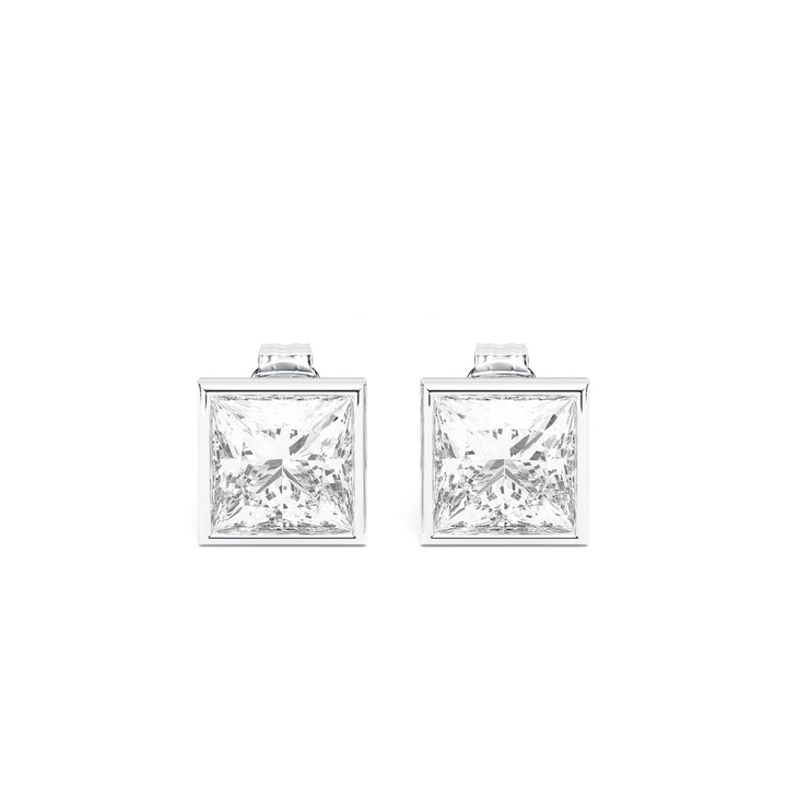 Deco Bezel Princess Lab Diamond Studs -  E1112 in Earrings by 18 KARATS INC.