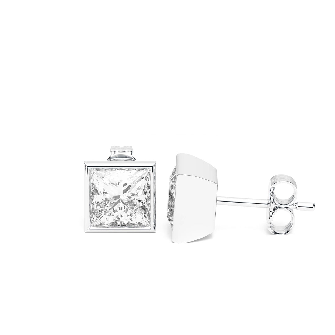 Deco Bezel Princess Lab Diamond Studs -  E1112 in Earrings by 18 KARATS INC.