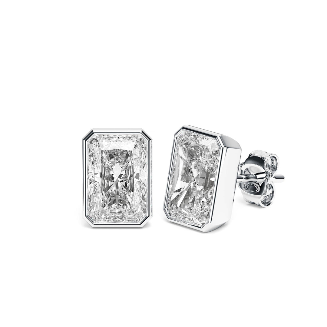 Deco Bezel Radiant Lab Diamond Studs -  E1112 in Earrings by 18 KARATS INC.