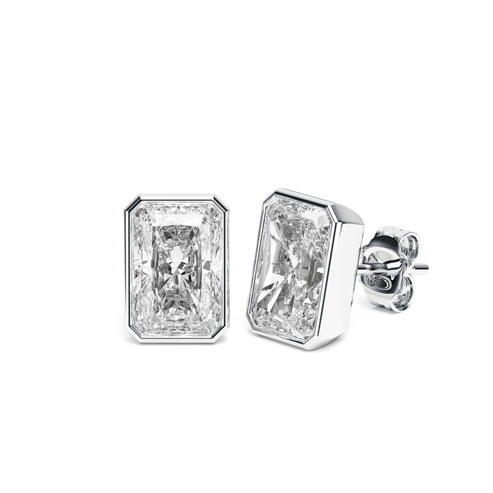 Deco Bezel Radiant Lab Diamond Studs -  E1112 in Earrings by 18 KARATS INC.