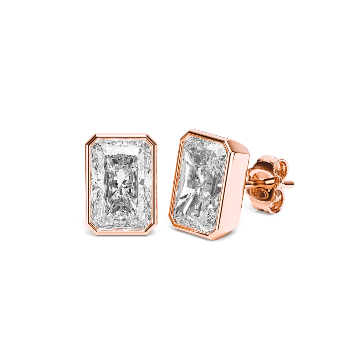 Deco Bezel Radiant Lab Diamond Studs -  E1112 in Earrings by 18 KARATS INC.