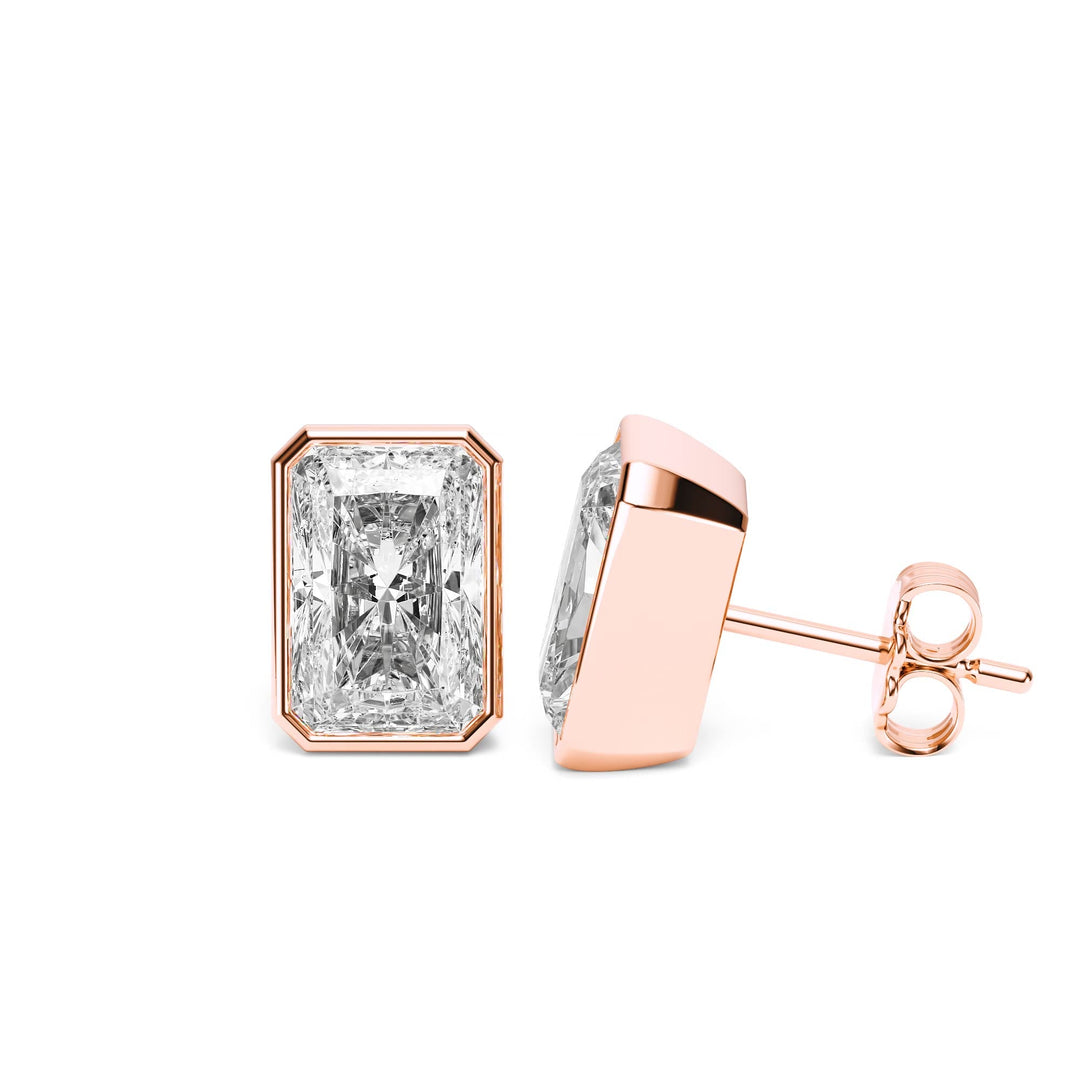 Deco Bezel Radiant Lab Diamond Studs -  E1112 in Earrings by 18 KARATS INC.
