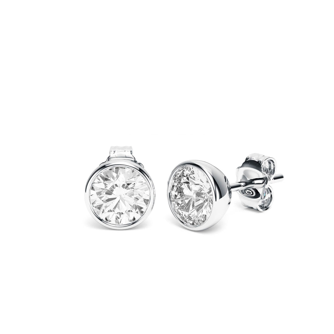 Deco Bezel Round Lab Diamond Studs -  E1112 in Earrings by 18 KARATS INC.