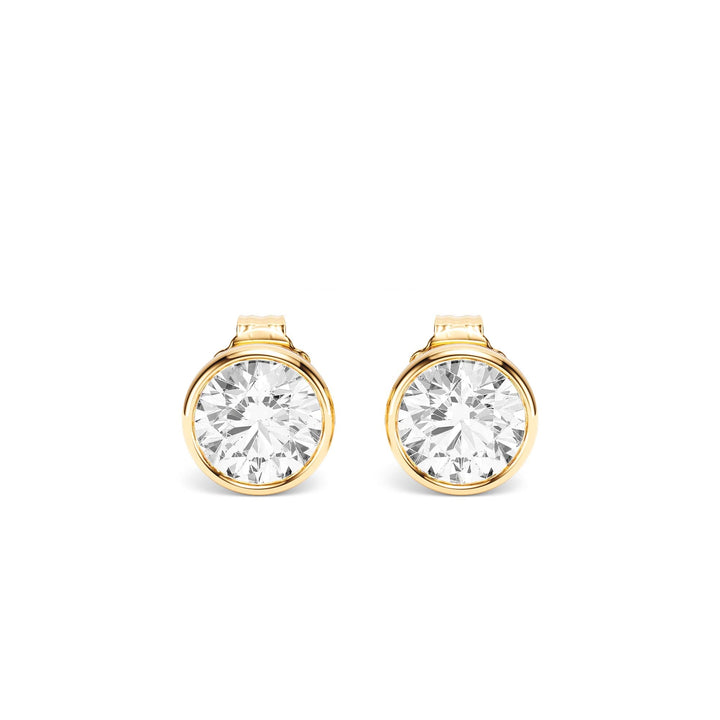 Deco Bezel Round Lab Diamond Studs -  E1112 in Earrings by 18 KARATS INC.