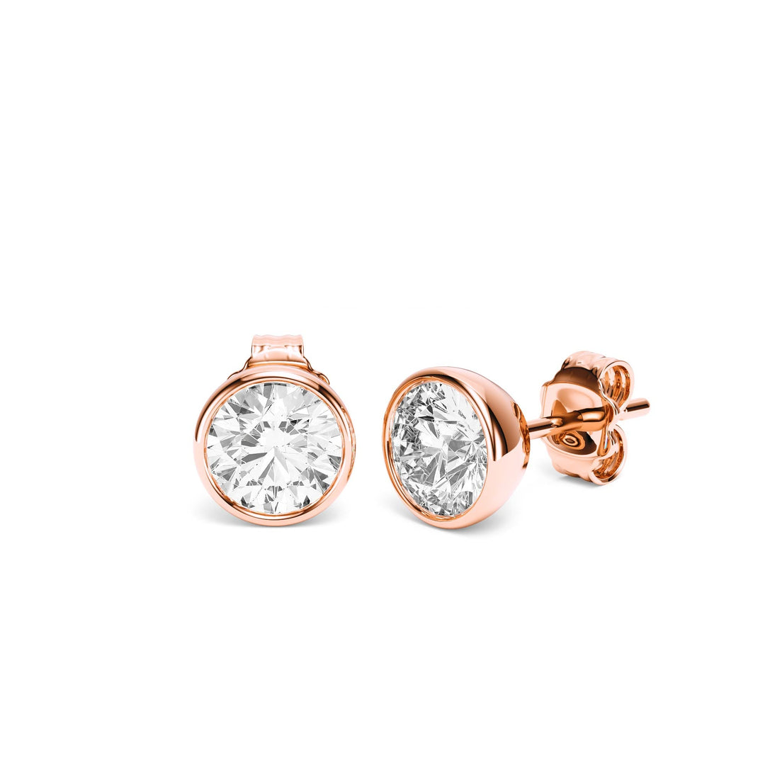 Deco Bezel Round Lab Diamond Studs -  E1112 in Earrings by 18 KARATS INC.