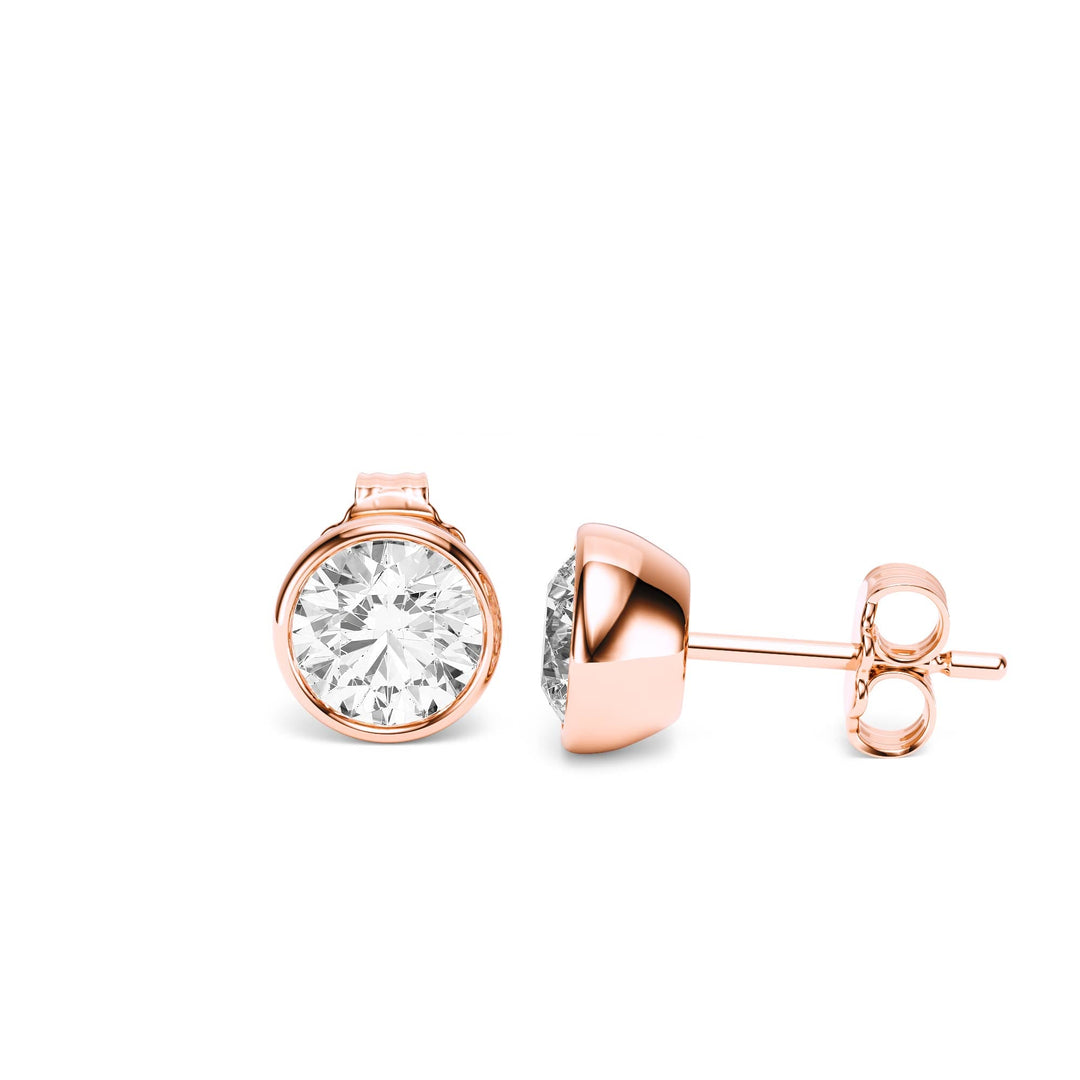 Deco Bezel Round Lab Diamond Studs -  E1112 in Earrings by 18 KARATS INC.