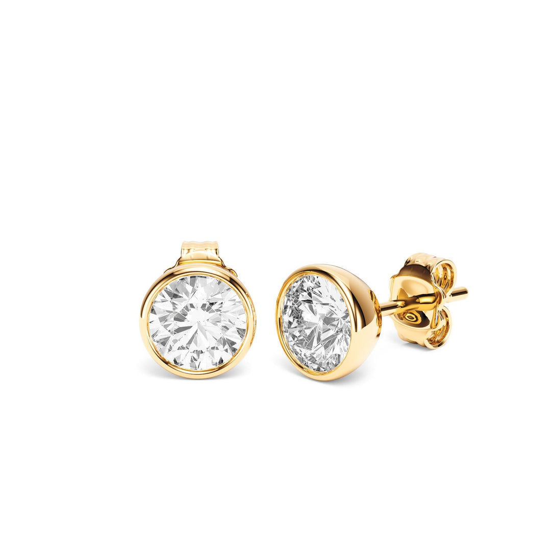 Deco Bezel Round Lab Diamond Studs -  E1112 in Earrings by 18 KARATS INC.
