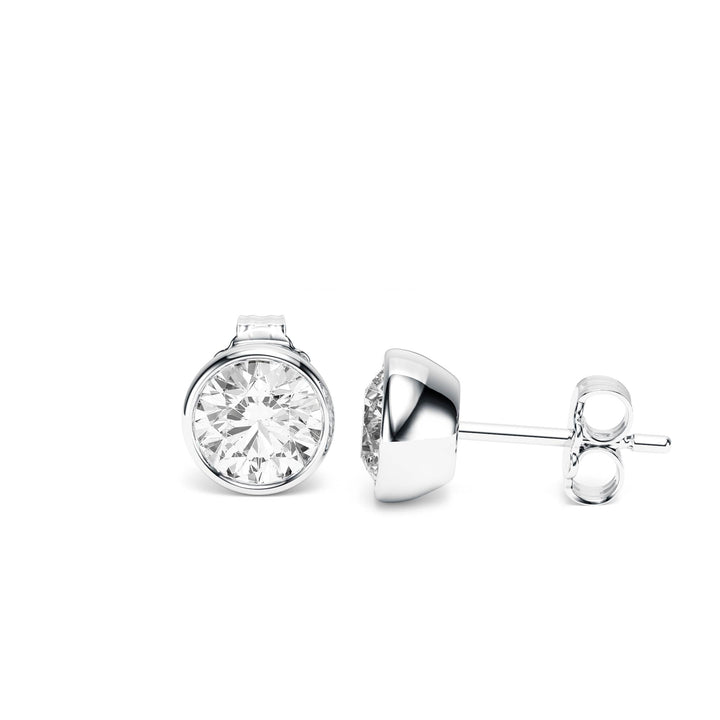 Deco Bezel Round Lab Diamond Studs -  E1112 in Earrings by 18 KARATS INC.