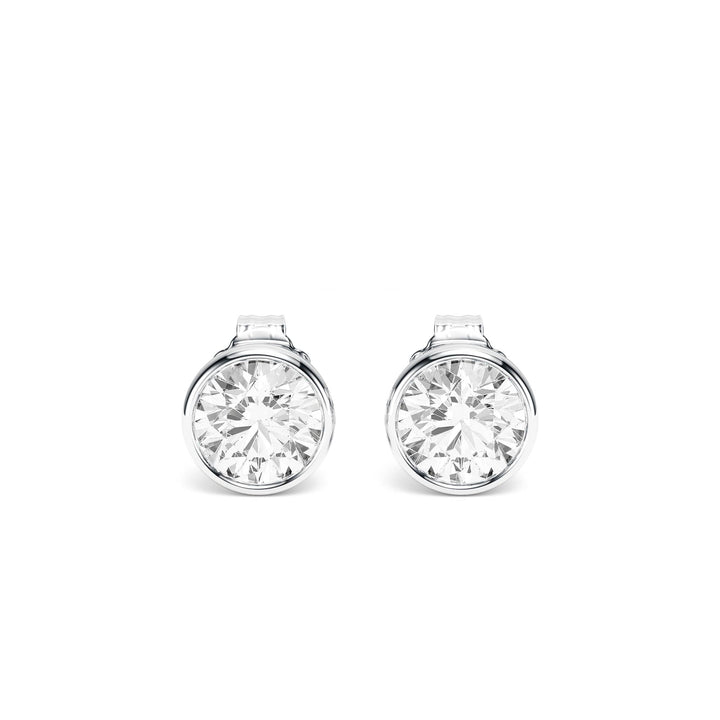 Deco Bezel Round Lab Diamond Studs -  E1112 in Earrings by 18 KARATS INC.