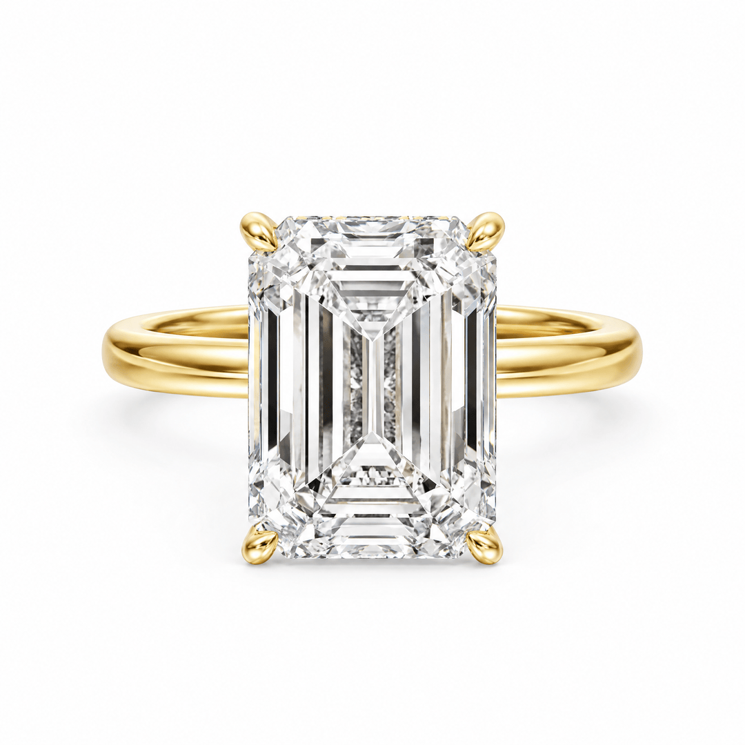 Elara Hidden Halo Emerald Lab Diamond Engagement Ring in Ready Rings by 18 KARATS INC.